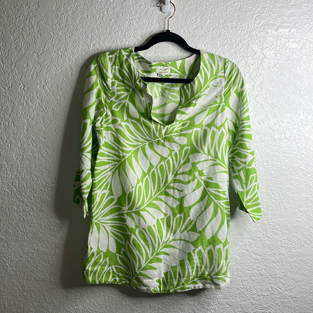Kate Spade New York Linen Leaf Print Tunic Top Sz XS